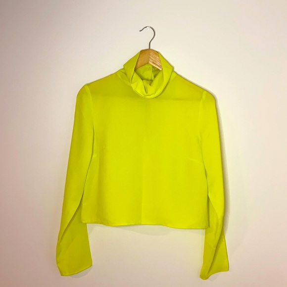 Neon yellow/greenish sheer high neck blouse - Picture 1 of 2